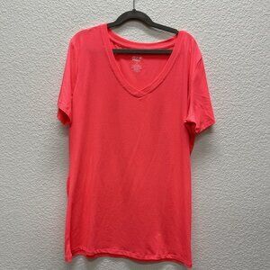 Zone Pro V-Neck Short Sleeve Activewear T-shirt Bright Pink Orange Coral - Small